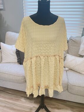 Entro Yellow Ruffle Tiered Short Sleeve Tunic Size 1X